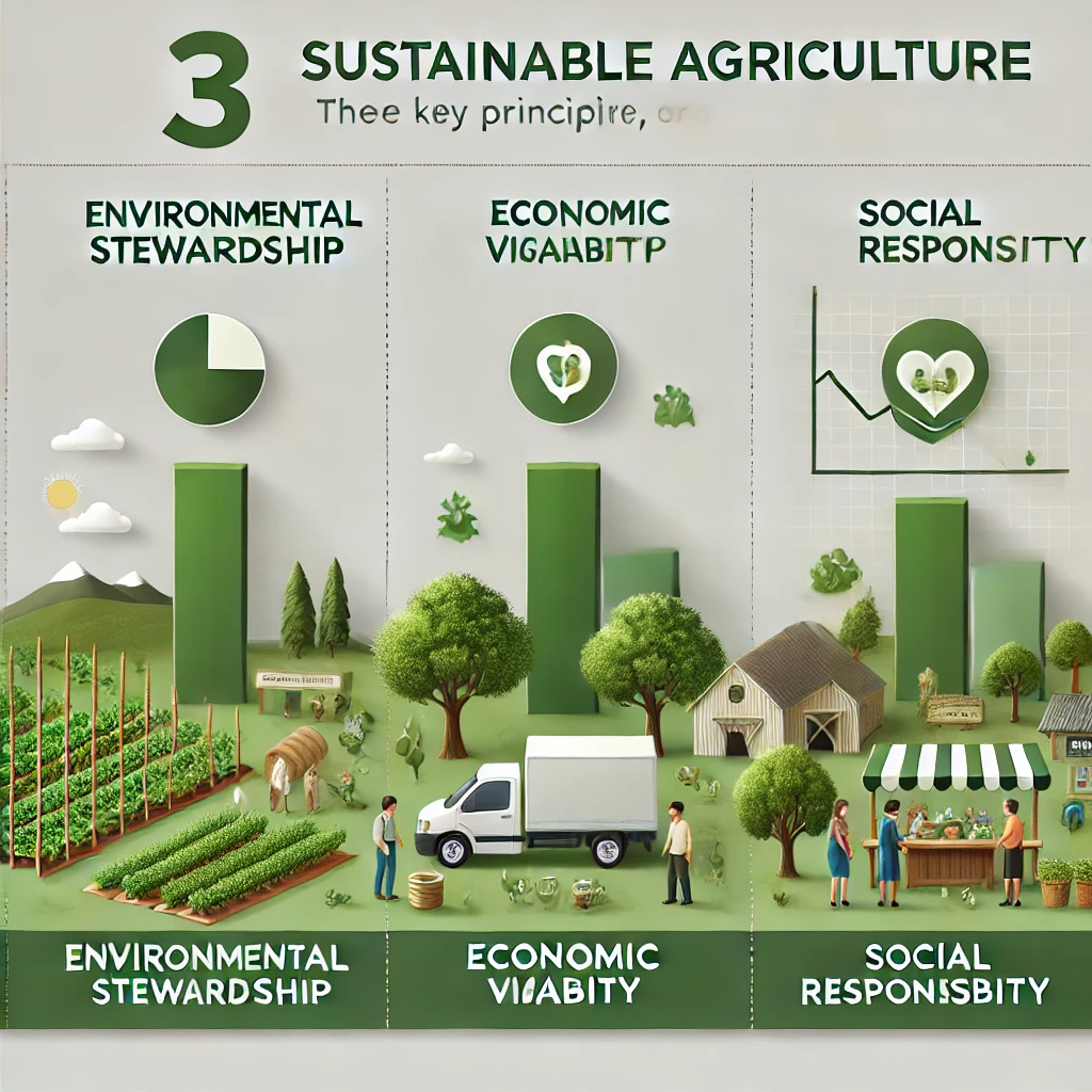 Sustainable Agriculture: A Path to a Greener Future 2025 2 this image indicates principle of sustainable agriculture like stewarship, viability and resposnsibilty.